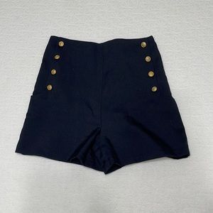 Women High Waist Mini Pants Navy Size Medium